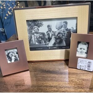 Lot‎ Of 3 Milano Series Wood & Metal Rose Colored Photo Frame 4x6 1x1.5 1.25x1.5